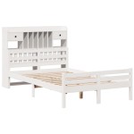 vidaXL Pat cu bibliotecă fără saltea, alb, 135x190 cm, lemn masiv pin