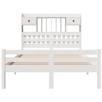 vidaXL Pat cu bibliotecă fără saltea, alb, 135x190 cm, lemn masiv pin