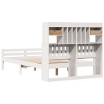 vidaXL Pat cu bibliotecă fără saltea, alb, 135x190 cm, lemn masiv pin