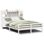 vidaXL Pat cu bibliotecă fără saltea, alb, 150x200 cm, lemn masiv pin vidaXL Pat cu bibliotecă fără saltea, alb, 150x200 cm, lemn masiv pin