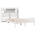 vidaXL Pat cu bibliotecă fără saltea, alb, 150x200 cm, lemn masiv pin vidaXL Pat cu bibliotecă fără saltea, alb, 150x200 cm, lemn masiv pin