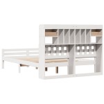 vidaXL Pat cu bibliotecă fără saltea, alb, 150x200 cm, lemn masiv pin vidaXL Pat cu bibliotecă fără saltea, alb, 150x200 cm, lemn masiv pin