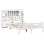 vidaXL Pat cu bibliotecă fără saltea, alb, 160x200 cm, lemn masiv pin vidaXL Pat cu bibliotecă fără saltea, alb, 160x200 cm, lemn masiv pin