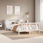 vidaXL Pat cu bibliotecă fără saltea, alb, 140x200 cm, lemn masiv pin vidaXL Pat cu bibliotecă fără saltea, alb, 140x200 cm, lemn masiv pin