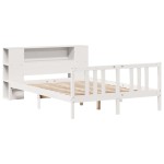 vidaXL Pat cu bibliotecă fără saltea, alb, 140x200 cm, lemn masiv pin vidaXL Pat cu bibliotecă fără saltea, alb, 140x200 cm, lemn masiv pin