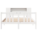 vidaXL Pat cu bibliotecă fără saltea, alb, 140x200 cm, lemn masiv pin vidaXL Pat cu bibliotecă fără saltea, alb, 140x200 cm, lemn masiv pin