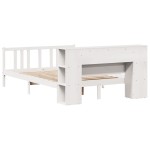 vidaXL Pat cu bibliotecă fără saltea, alb, 140x200 cm, lemn masiv pin vidaXL Pat cu bibliotecă fără saltea, alb, 140x200 cm, lemn masiv pin
