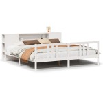vidaXL Pat cu bibliotecă fără saltea, alb, 200x200 cm, lemn masiv pin vidaXL Pat cu bibliotecă fără saltea, alb, 200x200 cm, lemn masiv pin