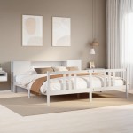 vidaXL Pat cu bibliotecă fără saltea, alb, 200x200 cm, lemn masiv pin vidaXL Pat cu bibliotecă fără saltea, alb, 200x200 cm, lemn masiv pin