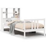 vidaXL Pat cu bibliotecă fără saltea, alb, 90x200 cm, lemn masiv pin vidaXL Pat cu bibliotecă fără saltea, alb, 90x200 cm, lemn masiv pin
