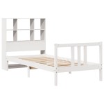 vidaXL Pat cu bibliotecă fără saltea, alb, 90x200 cm, lemn masiv pin vidaXL Pat cu bibliotecă fără saltea, alb, 90x200 cm, lemn masiv pin