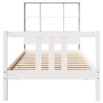 vidaXL Pat cu bibliotecă fără saltea, alb, 90x200 cm, lemn masiv pin vidaXL Pat cu bibliotecă fără saltea, alb, 90x200 cm, lemn masiv pin