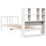 vidaXL Pat cu bibliotecă fără saltea, alb, 90x200 cm, lemn masiv pin vidaXL Pat cu bibliotecă fără saltea, alb, 90x200 cm, lemn masiv pin