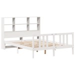vidaXL Pat cu bibliotecă fără saltea, alb, 140x200 cm, lemn masiv pin vidaXL Pat cu bibliotecă fără saltea, alb, 140x200 cm, lemn masiv pin