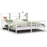vidaXL Pat cu bibliotecă fără saltea, alb, 200x200 cm, lemn masiv pin