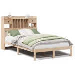 vidaXL Pat cu bibliotecă fără saltea, 135x190 cm, lemn masiv de pin vidaXL Pat cu bibliotecă fără saltea, 135x190 cm, lemn masiv de pin