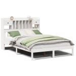 vidaXL Pat cu bibliotecă fără saltea, alb, 140x200 cm, lemn masiv pin vidaXL Pat cu bibliotecă fără saltea, alb, 140x200 cm, lemn masiv pin