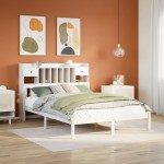 vidaXL Pat cu bibliotecă fără saltea, alb, 140x200 cm, lemn masiv pin vidaXL Pat cu bibliotecă fără saltea, alb, 140x200 cm, lemn masiv pin