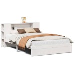 vidaXL Pat cu bibliotecă fără saltea, alb, 140x190 cm, lemn masiv pin vidaXL Pat cu bibliotecă fără saltea, alb, 140x190 cm, lemn masiv pin