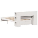 vidaXL Pat cu bibliotecă fără saltea, alb, 140x200 cm, lemn masiv pin vidaXL Pat cu bibliotecă fără saltea, alb, 140x200 cm, lemn masiv pin