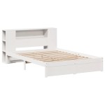 vidaXL Pat cu bibliotecă fără saltea, alb, 160x200 cm, lemn masiv pin
