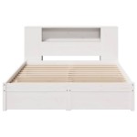 vidaXL Pat cu bibliotecă fără saltea, alb, 160x200 cm, lemn masiv pin