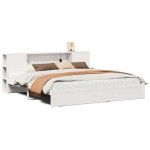 vidaXL Pat cu bibliotecă fără saltea, alb, 200x200 cm, lemn masiv pin vidaXL Pat cu bibliotecă fără saltea, alb, 200x200 cm, lemn masiv pin