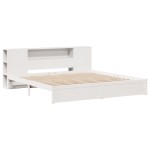 vidaXL Pat cu bibliotecă fără saltea, alb, 200x200 cm, lemn masiv pin vidaXL Pat cu bibliotecă fără saltea, alb, 200x200 cm, lemn masiv pin