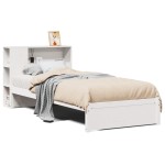 vidaXL Pat cu bibliotecă fără saltea, alb, 100x200 cm, lemn masiv pin vidaXL Pat cu bibliotecă fără saltea, alb, 100x200 cm, lemn masiv pin