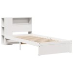 vidaXL Pat cu bibliotecă fără saltea, alb, 100x200 cm, lemn masiv pin vidaXL Pat cu bibliotecă fără saltea, alb, 100x200 cm, lemn masiv pin