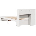 vidaXL Pat cu bibliotecă fără saltea, alb, 100x200 cm, lemn masiv pin vidaXL Pat cu bibliotecă fără saltea, alb, 100x200 cm, lemn masiv pin