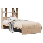 vidaXL Pat cu bibliotecă fără saltea, 90x190 cm, lemn masiv de pin vidaXL Pat cu bibliotecă fără saltea, 90x190 cm, lemn masiv de pin