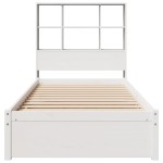 vidaXL Pat cu bibliotecă fără saltea, alb, 90x190 cm, lemn masiv pin vidaXL Pat cu bibliotecă fără saltea, alb, 90x190 cm, lemn masiv pin