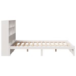 vidaXL Pat cu bibliotecă fără saltea, alb, 140x190 cm, lemn masiv pin