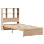 vidaXL Pat cu bibliotecă fără saltea, 90x200 cm, lemn masiv pin vidaXL Pat cu bibliotecă fără saltea, 90x200 cm, lemn masiv pin