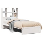 vidaXL Pat cu bibliotecă fără saltea, alb, 90x200 cm, lemn masiv pin vidaXL Pat cu bibliotecă fără saltea, alb, 90x200 cm, lemn masiv pin