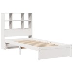 vidaXL Pat cu bibliotecă fără saltea, alb, 90x200 cm, lemn masiv pin vidaXL Pat cu bibliotecă fără saltea, alb, 90x200 cm, lemn masiv pin