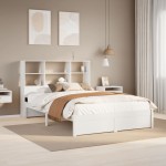 vidaXL Pat cu bibliotecă fără saltea, alb, 140x200 cm, lemn masiv pin vidaXL Pat cu bibliotecă fără saltea, alb, 140x200 cm, lemn masiv pin