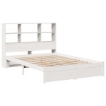 vidaXL Pat cu bibliotecă fără saltea, alb, 140x200 cm, lemn masiv pin vidaXL Pat cu bibliotecă fără saltea, alb, 140x200 cm, lemn masiv pin