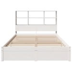 vidaXL Pat cu bibliotecă fără saltea, alb, 140x200 cm, lemn masiv pin vidaXL Pat cu bibliotecă fără saltea, alb, 140x200 cm, lemn masiv pin