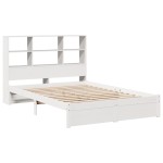 vidaXL Pat cu bibliotecă fără saltea, alb, 160x200 cm, lemn masiv pin