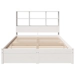 vidaXL Pat cu bibliotecă fără saltea, alb, 160x200 cm, lemn masiv pin