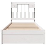 vidaXL Pat cu bibliotecă fără saltea, alb, 75x190 cm, lemn masiv pin vidaXL Pat cu bibliotecă fără saltea, alb, 75x190 cm, lemn masiv pin