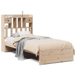 vidaXL Pat cu bibliotecă fără saltea, 90x190 cm, lemn masiv de pin vidaXL Pat cu bibliotecă fără saltea, 90x190 cm, lemn masiv de pin