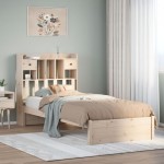 vidaXL Pat cu bibliotecă fără saltea, 90x190 cm, lemn masiv de pin vidaXL Pat cu bibliotecă fără saltea, 90x190 cm, lemn masiv de pin