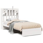 vidaXL Pat cu bibliotecă fără saltea, alb, 90x190 cm, lemn masiv pin