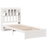 vidaXL Pat cu bibliotecă fără saltea, alb, 90x190 cm, lemn masiv pin