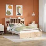 vidaXL Pat cu bibliotecă fără saltea, 140x190 cm, lemn masiv de pin vidaXL Pat cu bibliotecă fără saltea, 140x190 cm, lemn masiv de pin