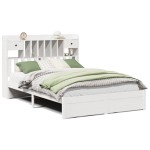 vidaXL Pat cu bibliotecă fără saltea, alb, 140x190 cm, lemn masiv pin