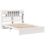 vidaXL Pat cu bibliotecă fără saltea, alb, 140x190 cm, lemn masiv pin